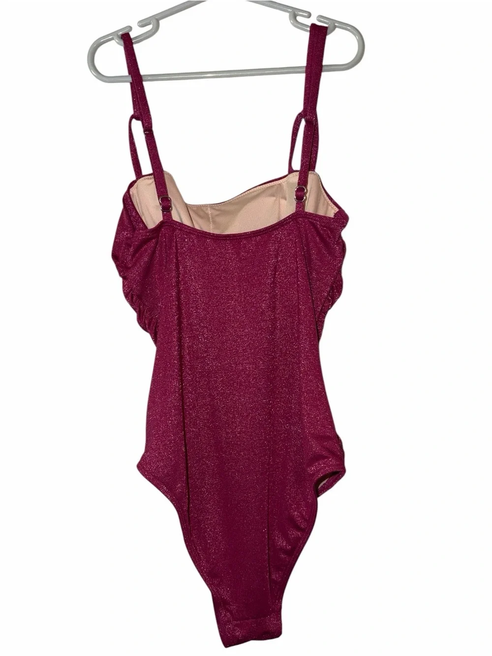Cupshe Swimsuit Ruched Tummy Conturing Women’s Small Sparkly Maroon Vacation